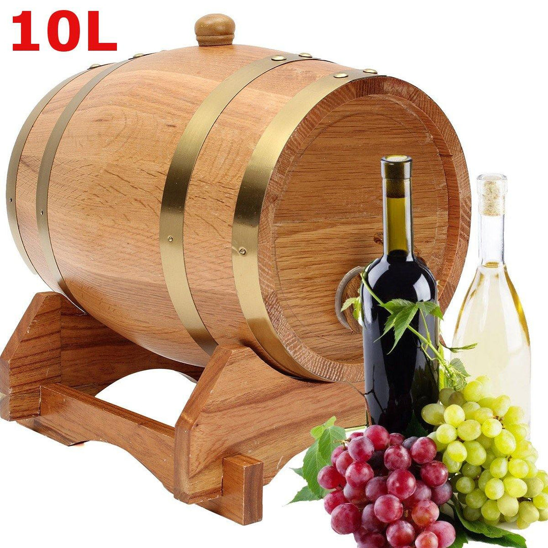 10L Wood Oak Timber Barrel Keg Wine Spirits Whisky Port French Toasted with Stand Wooden Barrel - MRSLM