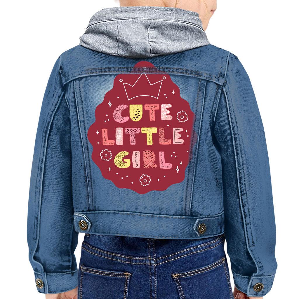 Cute Little Girl Toddler Hooded Denim Jacket - Kawaii Jean Jacket - Printed Denim Jacket for Kids - MRSLM