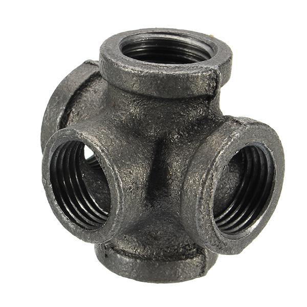 1/2" 3/4" 1" 5 Way Pipe Fitting Malleable Iron Black Outlet Cross Female Tube Connector - MRSLM