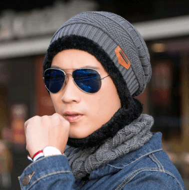 Winter Knitted Hat Crossed Cap Scarf Neck Warmer - MRSLM