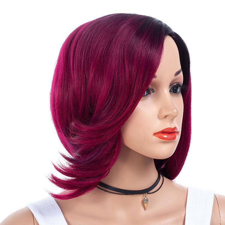 Gradient partial short curly hair wig wig (Wine Red) - MRSLM