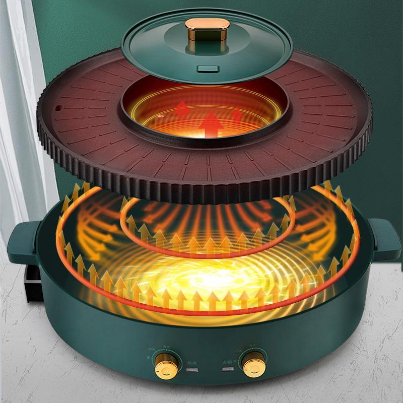 Multi-Function Hot Pot Barbecue One-Piece Pot Home Baking Tray Roasting and Frying Barbecue Machine Hotpot - MRSLM