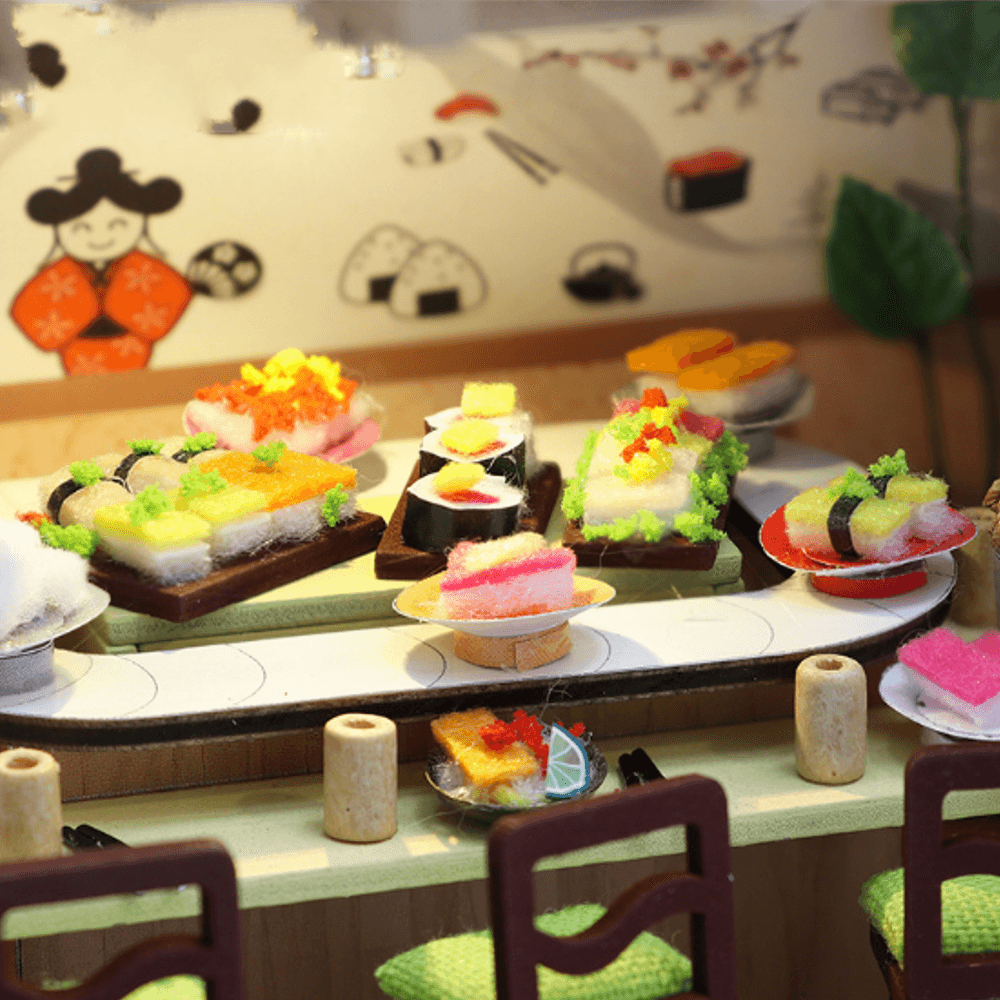 Homeda M2011 Japanese-style Sushi Restaurant DIY Doll House Assembly Cabin Creative Toy With Dust Cover Indoor Toys - MRSLM