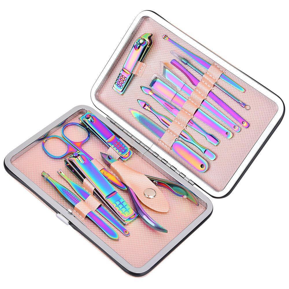 15Pcs Colorful Manicure Tool Set Symphony Stainless Steel Nail Scissors Eyebrow Scissors Dead Skin Pliers - MRSLM