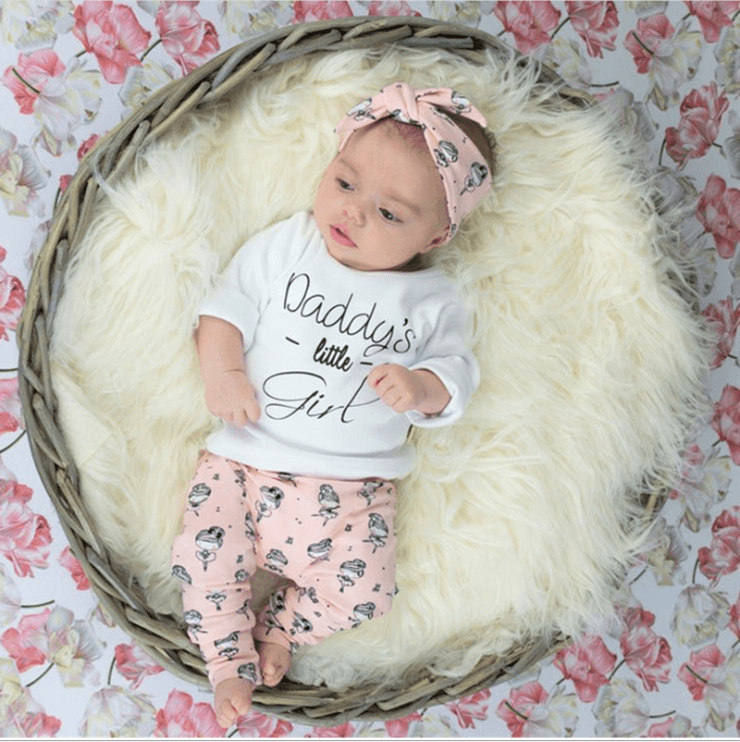 Infant Baby Girls Clothes Daddy's Little Girl T-shirt Cartoon Pants Headband Toddler Outfits Clothing Set - MRSLM