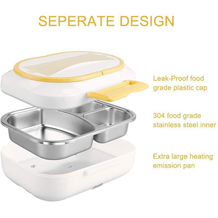 Three-compartment Heated Lunch Box Electric Heating Lunch Box Food Heater for Car Office - MRSLM