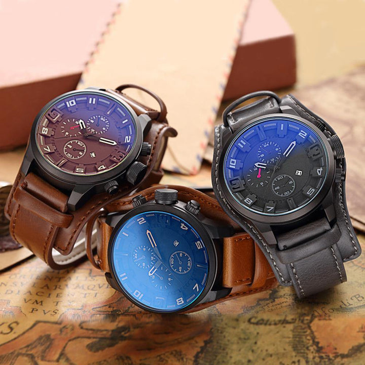 Military Faux Leather Strap Date Display Men's Analog Quartz Wrist Watch Gift - MRSLM