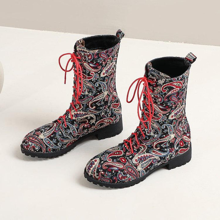 Women's plus size ethnic floral short boots - MRSLM