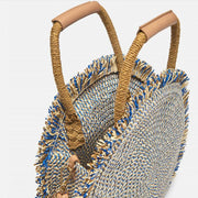 Straw woven round fringe beach bag, view 5 - MRSLM