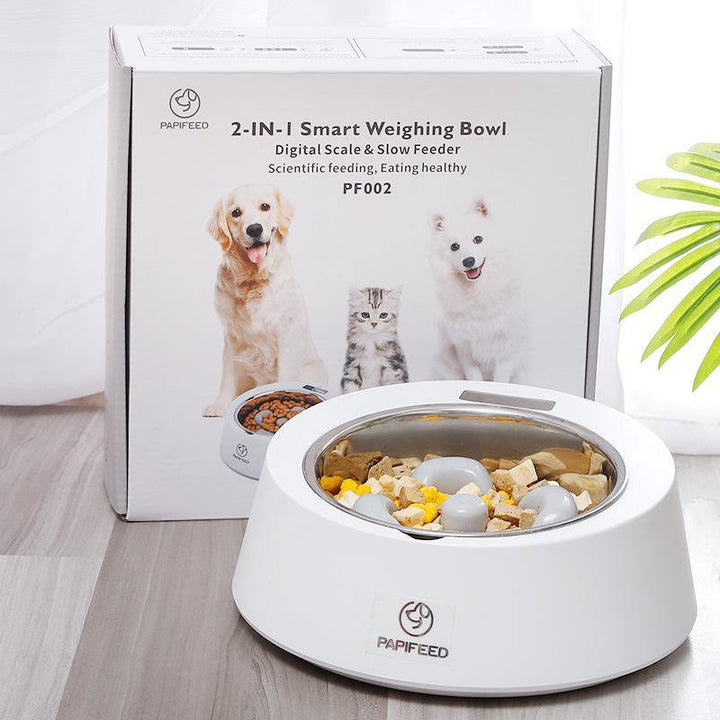 Pet Dog Bowl Slow Feeder Dog Food Bowl Smart Weighing Dog Slow Feeder Cat Pet Feeder (White) - MRSLM