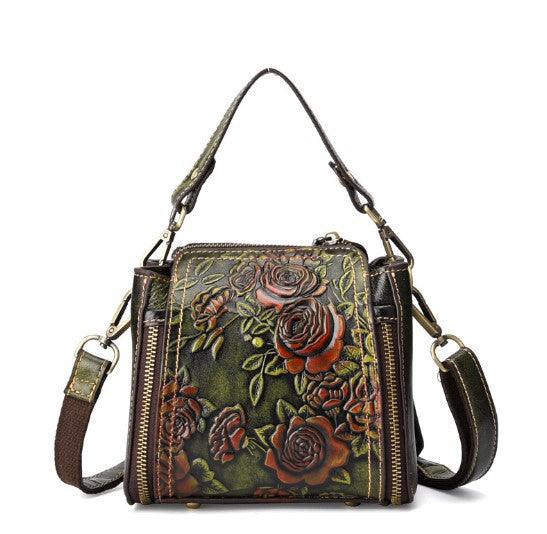 Fashionable Leather Vintage hand embossed handbag with shoulder inclined water bucket - MRSLM