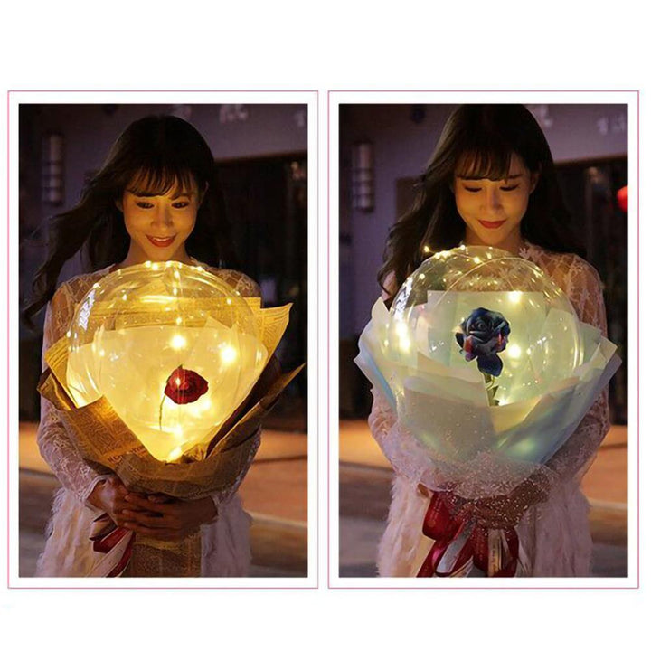 LED Luminous Balloon Rose Bouquet Transparent Bobo Ball Rose - MRSLM