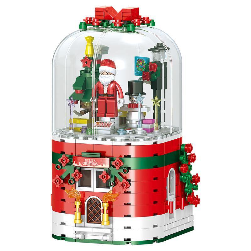 LED Light Christmas Building Blocks Santa Claus Spin Music Box Creator Bricks Christmas Gift (Red) - MRSLM