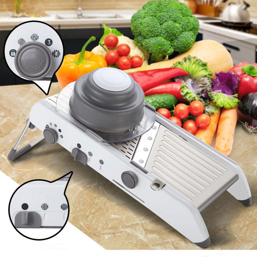 Slicer Manual Vegetable Cutter for Kitchen Terka Adjustable Stainless Steel Knife (Grey) - MRSLM