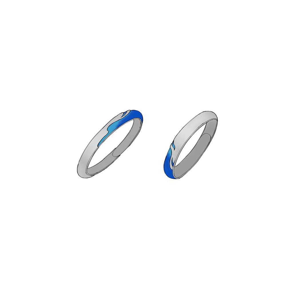 Silver Circular Soft Blue Romantic Couple Ring - MRSLM
