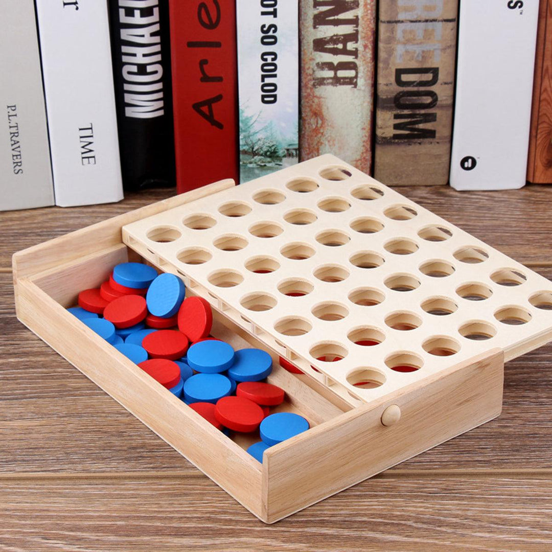4 In A Row Traditional Wooden Gameboard Education Board Game Classic Four in a Line Connect Game For Home School - MRSLM