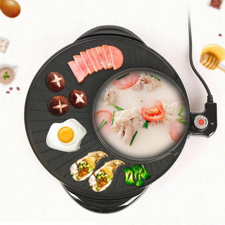 1350W 220V 2 In 1 Electric Non Stick BBQ Grill Plate Steamboat Hot Pot 34cm - MRSLM