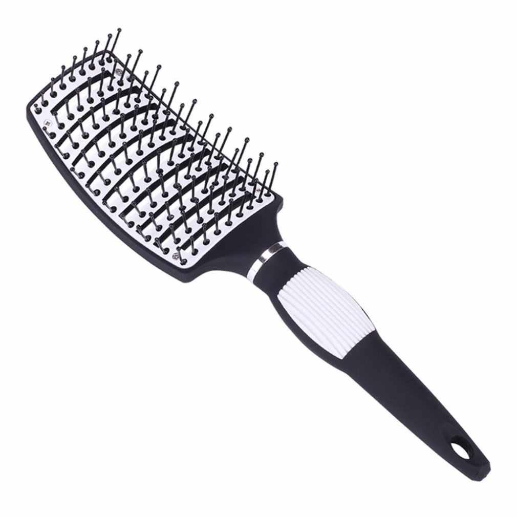 Fluffy large curved comb wide tooth anti-slip hair comb (Black) - MRSLM