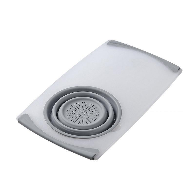 Kitchen Telescopic Multifunctional Thick Plastic Chopping Board Drain Storage Basket (Grey) - MRSLM