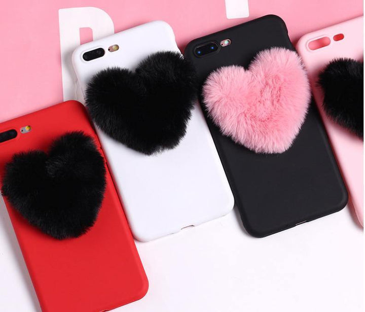 Lovely 3D Furry Love Hearts Cute Hair Phone Case - MRSLM