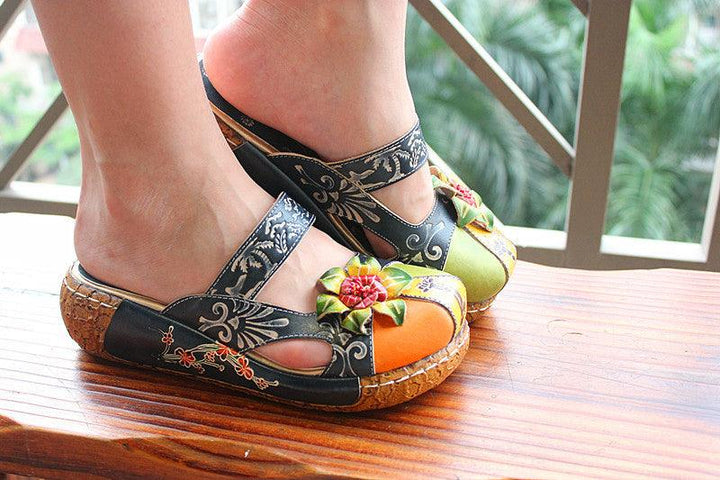 2021 new summer cattle leather thick bottom flat sandals slippers wholesale candy color national Home Furnishing Ms. - MRSLM