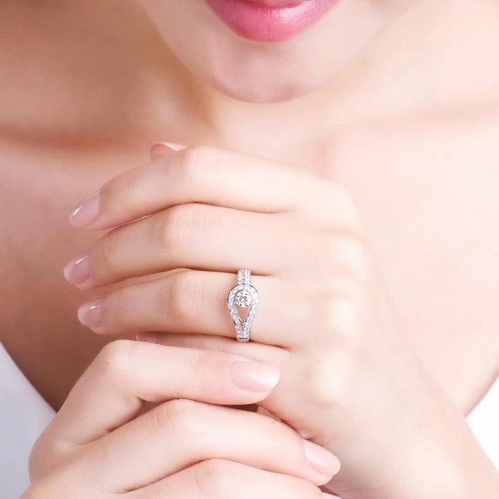 Temperament high-end atmosphere Korean fashion group set flash diamond zircon marriage simulation diamond ring opening adjustable ring female (Platinum Adjustable) - MRSLM