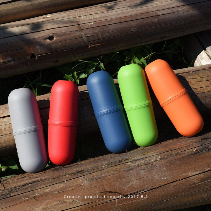 Multi-function Capsule Shape Plastic Travel Bottle Portable Toothbrush Wash Cups for Outdoor Picnic Drink Water Bottle - MRSLM