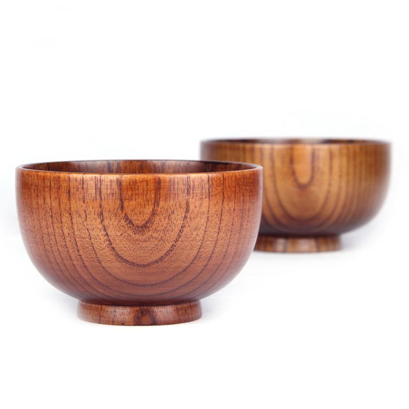 Wooden Bowl Japanese Style Wood Rice Soup Bowl Salad Bowl Food Container Large Small Bowl for Kids Tableware Wooden Utensils - MRSLM