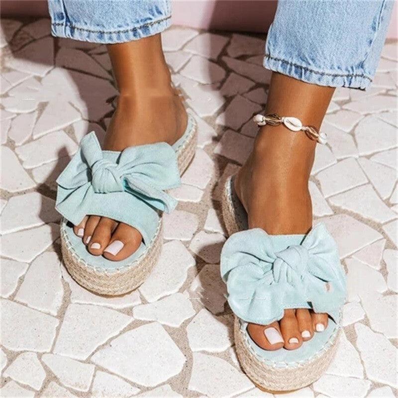 Bowknot flat slippers women's pedal lazy shoes - MRSLM