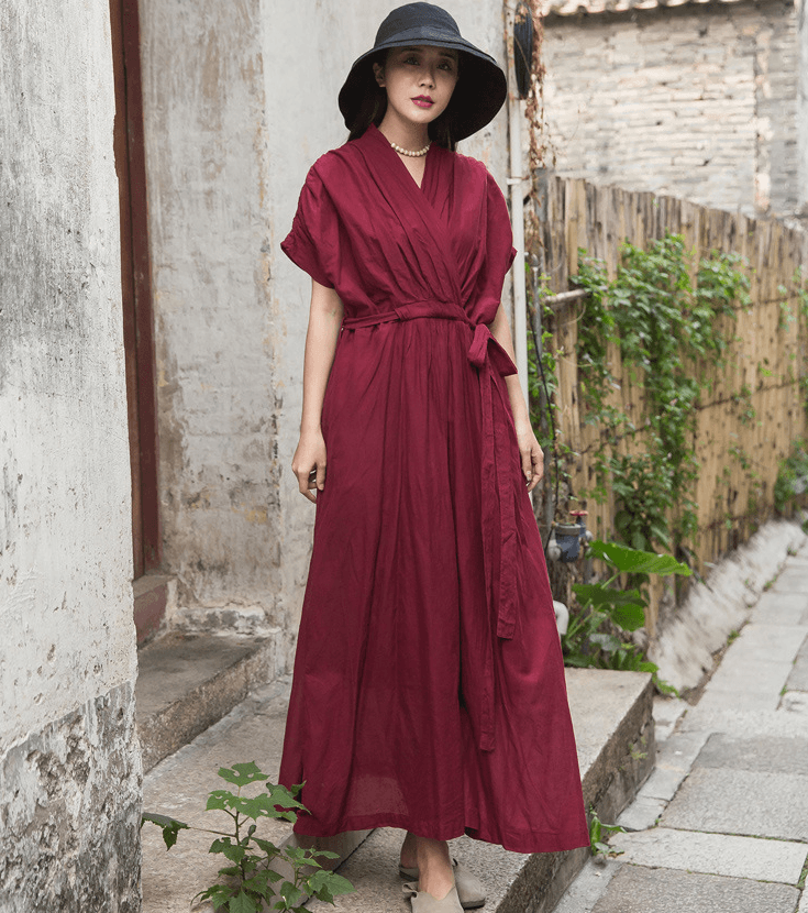 v-neck drawstring swing dress, view 3 - MRSLM