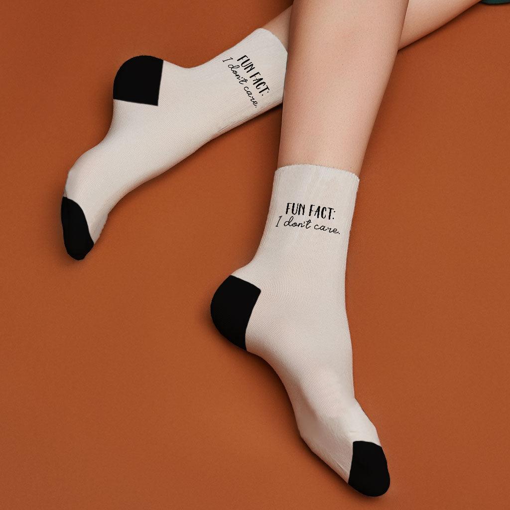 Fun Fact I Don't Care Socks - Cool Novelty Socks - Trendy Crew Socks - MRSLM