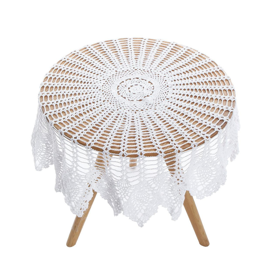 White Vintage Crochet Cotton Lace Tablecloth Round Table Cloth Cover 90cm Floral Table Cloth Home House Supplies - MRSLM