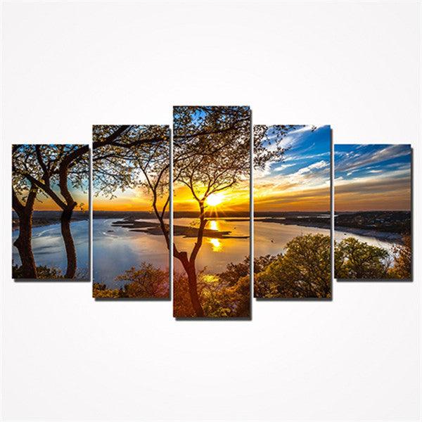 5Pcs Canvas Print Paintings Landscape Wall Decorative Print Art Pictures Frameless Wall Hanging Decorations for Home Office - MRSLM