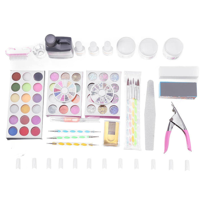 Full Set Of Crystal Powder White Powder Transparent Set 12 Color Glitter Nail Art Set - MRSLM