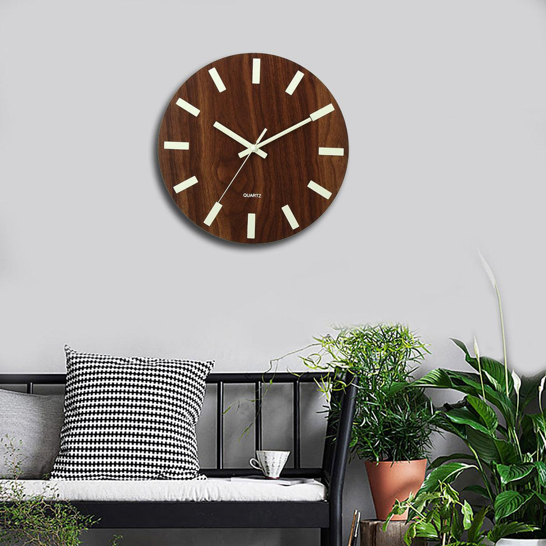 Wooden Wall Clock Glow In The Dark Silent Quartz Indoor Living Room Luminous - MRSLM
