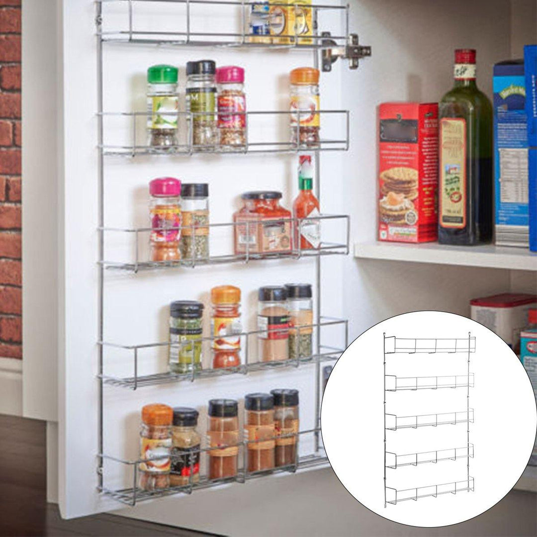 5 Tiers Kitchen Spice Rack Cabinet Organizer Wall Mount Storage Shelf Holder Kitchen Storage Rack - MRSLM