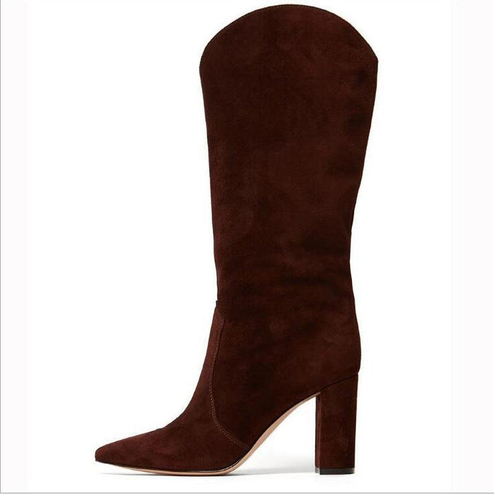 Pointed Toe And Thick Heel One-foot Large Size European And American Women's Knee-length Boots - MRSLM