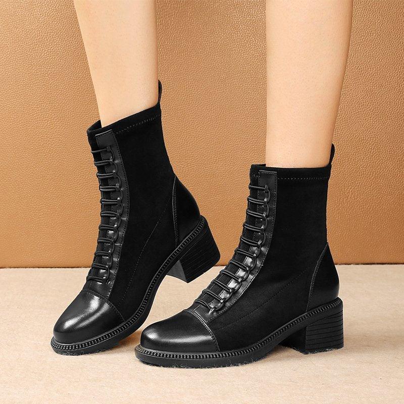 New British Style Fashion Thick Low Heel Ankle Boots - MRSLM
