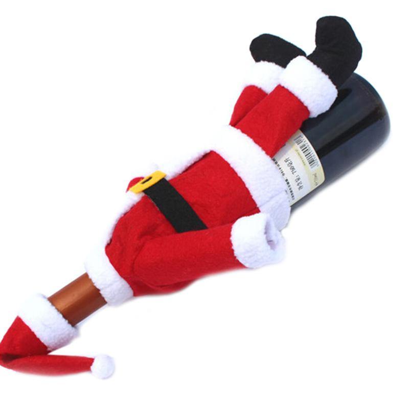 New Christmas Decoration Red Wine Bottle Covers Holder Clothes With Santa Claus Hats Home Party New Year Gift Decoration - MRSLM