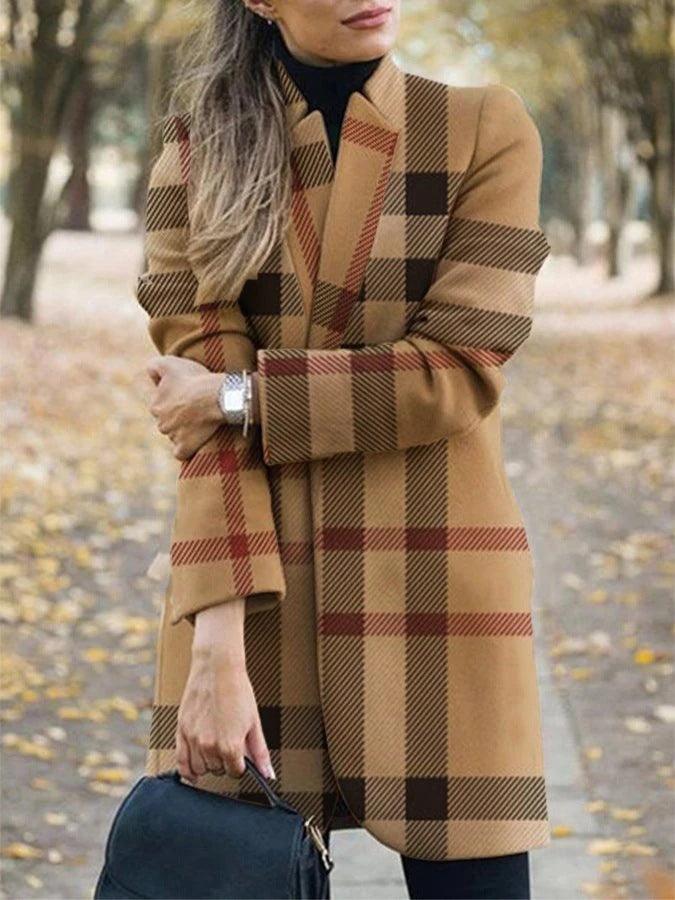 Fall/winter new style European and American fashion printed stand collar woolen coat women - MRSLM