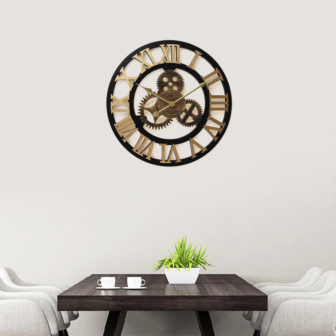 40cm Diameter Wooden Mute Wall Clock Retro Gear Decoration Creative Wall Clock - MRSLM
