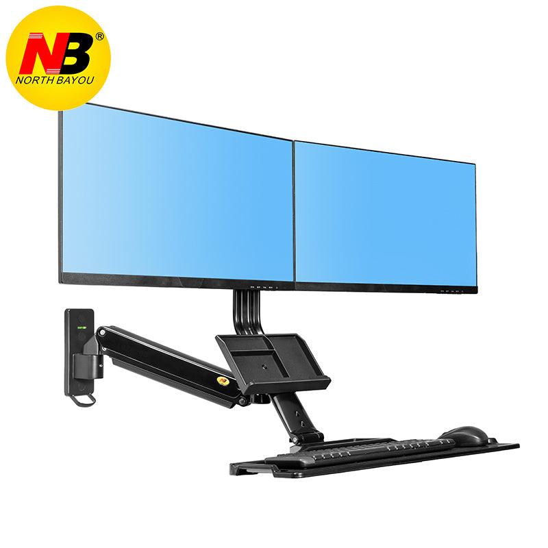 NB MC27-2A Dual Ergonomic Sit-Stand Workstation Wall Mount 22-27in Monitor Holder Arm with Foldable Keyboard Plate - MRSLM