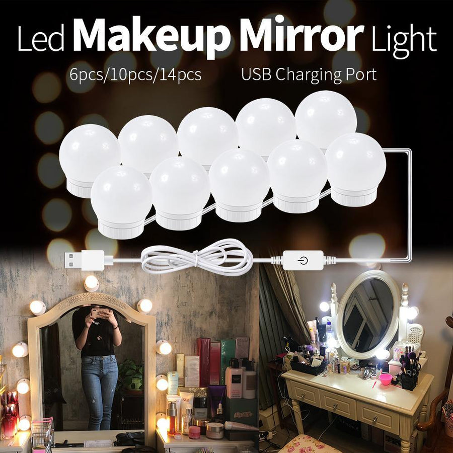 Led Mirror Light Bulb Led Mirror Headlights USB Touch Switch 10led Mirror Light Bathroom - MRSLM