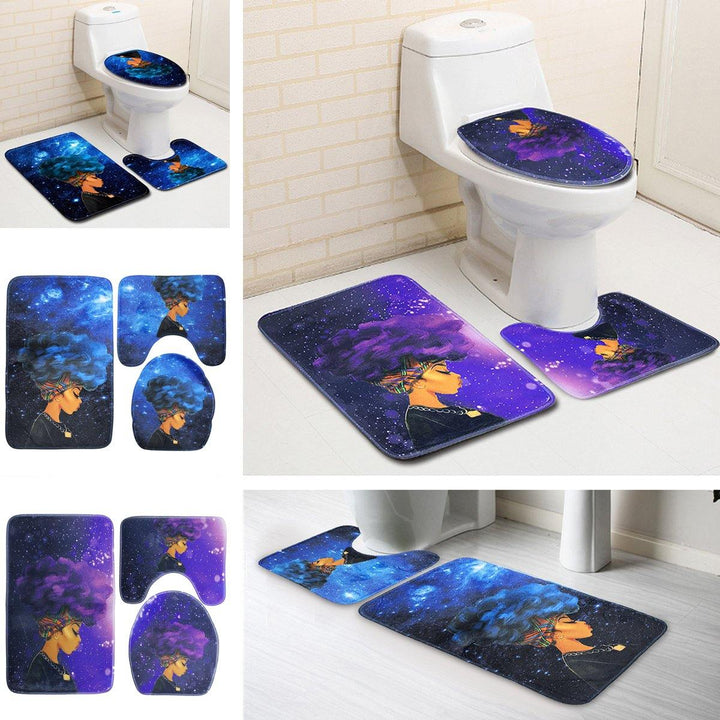 African Girl Bathroom Set Waterproof Non-Slip Mats Carpet Pedestal Rug Toilet Lid Cover Bath Mats - MRSLM