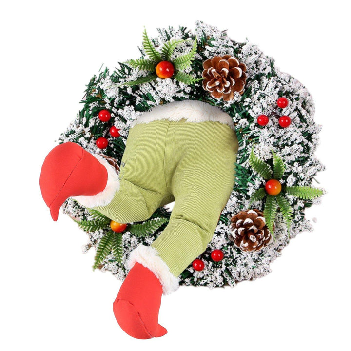 Christmas Thief Stole Burlap Wreath Santa Legs Decoration, Festival Door Wall Family Gifts Reusable Bowknot Hoop - MRSLM