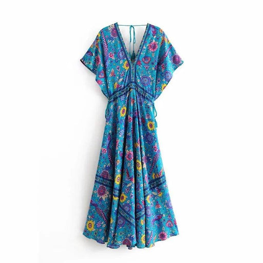 summer beach print v-neck long dress, view 2 - MRSLM