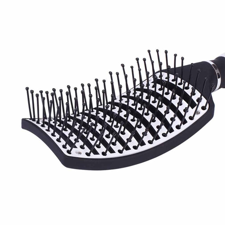 Fluffy large curved comb wide tooth anti-slip hair comb (Black) - MRSLM