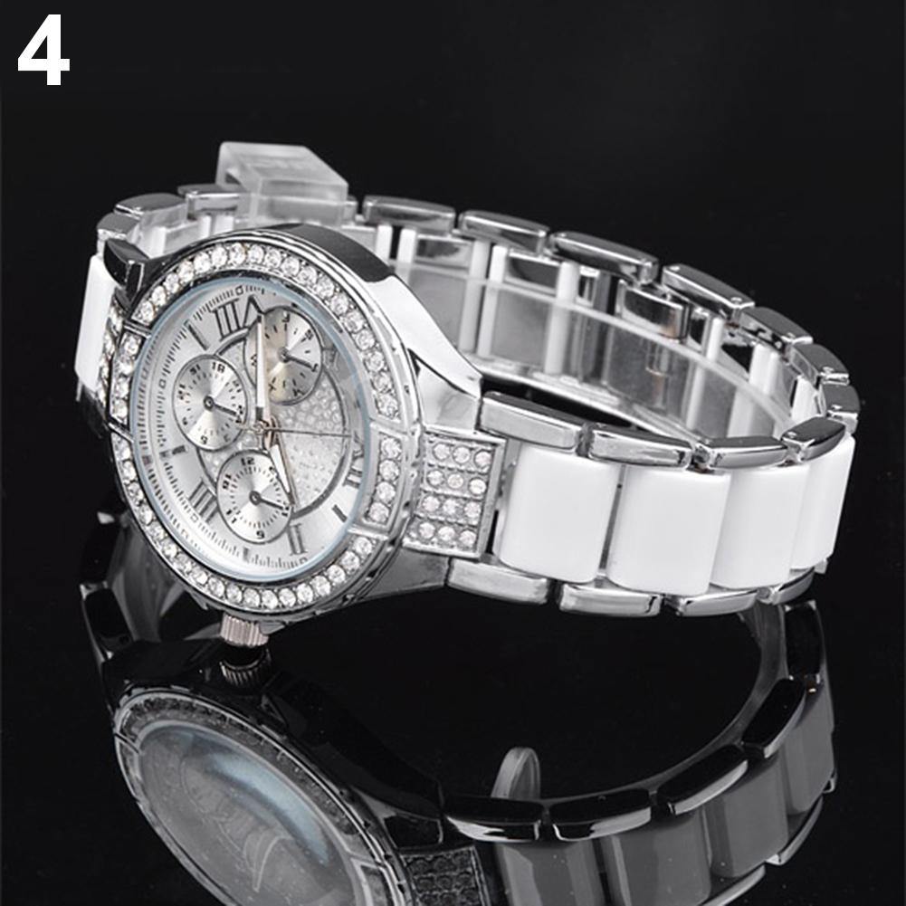 Women's Shiny Rhinestones Dial Stainless Steel Band Analog Quartz Wrist Watch - MRSLM