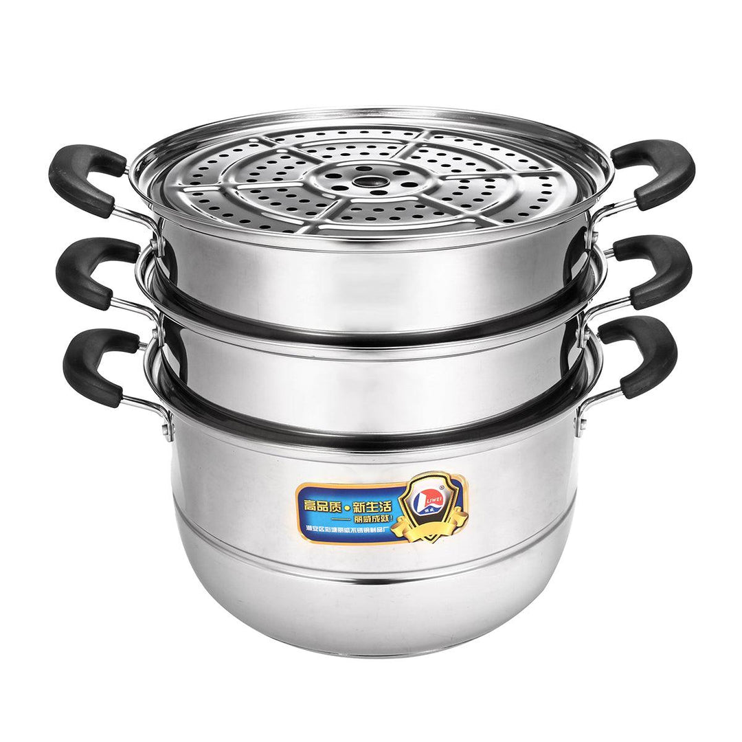 28/32cm 3 Tier Stainless Steel Steamer Cookware Steam Pot Set Kitchen Cooking Tools - MRSLM