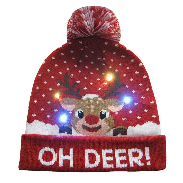 Snowman Elk Christmas Tree Flanged Ball Knit Cap - MRSLM